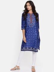 Biba Women Blue Printed Straight Kurta