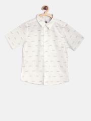 YK Boys White Printed Casual Shirt