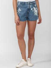 FOREVER 21 Women Blue Washed Denim Shorts