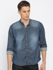 Roadster Men Blue Regular Fit Faded Denim Casual Shirt