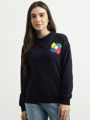 United Colors of Benetton Women Navy Blue Sweatshirt