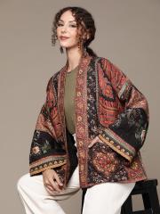 Ritu Kumar Women Black & Multicoloured Printed Shrug