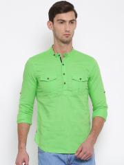 The Indian Garage Co Men Green Solid Straight Kurta