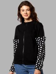 Campus Sutra Women Black Solid Sweatshirt