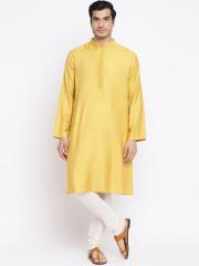 Fabindia Men Yellow Solid Kurta