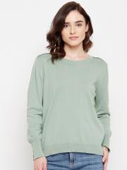 Madame Women Green Solid Pullover Sweater