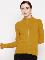 Madame Women Mustard Solid Pullover Sweater