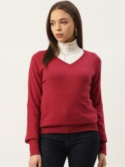 Madame Women Maroon Solid Sweater