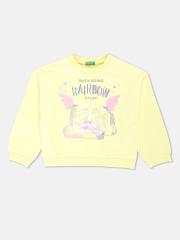 United Colors of Benetton Girls Yellow Printed Sweatshirt