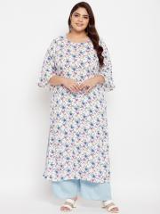 Tissu Women White Floral Printed Kurta with Palazzos