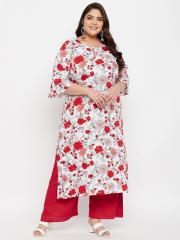 Tissu Women White Floral Printed Kurta with Palazzos