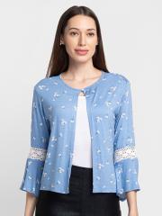 Globus Women Blue & White Printed Shrug