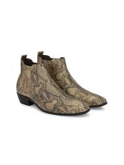 Delize Men Beige Printed Leather Boots