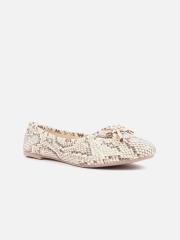 Carlton London Women Beige Printed Ballerinas Flats with Bows