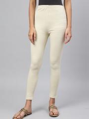 AURELIA Women Off White Solid Leggings