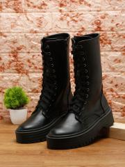 Flat n Heels Women Black Solid Chunky Boots