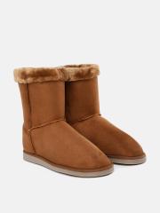 Carlton London Women Tan Flat Winter Boots with Faux Fur Trim Detail