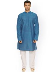 Manyavar Men Blue Solid Straight Kurta