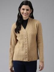 Cayman Women Beige Solid Woolen Cardigan