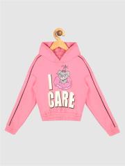 YK Girls Pink Printed Hooded Sweatshirt