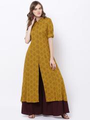 Vishudh Women Mustard Yellow Printed Kurta