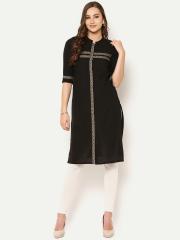 AURELIA Women Black Solid Straight Kurta