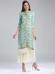 W Women Blue Printed Straight Kurta