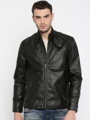 Indian Terrain Men Black Solid Biker Jacket