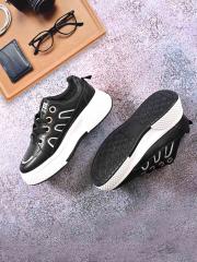 Jove Women Black PU Casual Sneakers