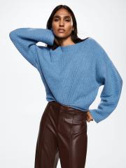 MANGO Women Blue Ribbed Sustainable Pullover