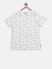 Flying Machine Boys White Printed Round Neck T-shirt