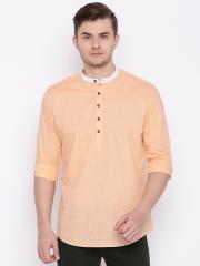 British Club Men Orange Solid Straight Kurta