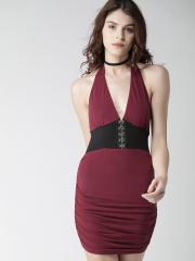 FOREVER 21 Women Burgundy Solid Bodycon Dress