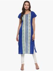 Kira Women Blue Printed Straight Kurta