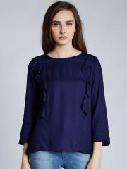 Harpa Women Navy Blue Solid Top