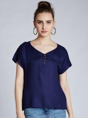 Harpa Women Navy Blue Solid Top