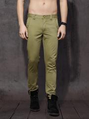 Roadster Men Olive Green Slim Fit Solid Chinos