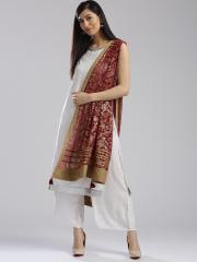 WISHFUL by W Women Maroon & Golden Printed Dupatta