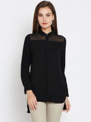 Wills Lifestyle Women Black Solid Formal Shirt