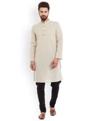 even Men Beige Solid Straight Kurta