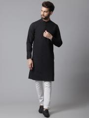 even Men Black Striped Kurta