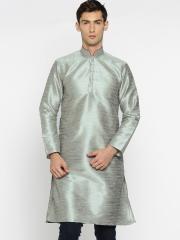 British Club Men Grey Solid Straight Kurta