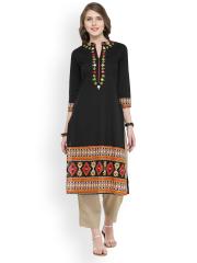 Varanga Women Black Embroidered Straight Kurta