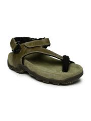 Woodland Men Olive Green Leather Sandals