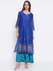 Global Desi Women Blue Printed Kurta with Palazzos