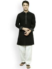 See Designs Men Black Solid Straight Kurta