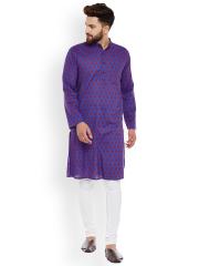 even Men Blue Printed Straight Kurta