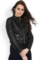 Kazo Women Black Solid Biker Jacket