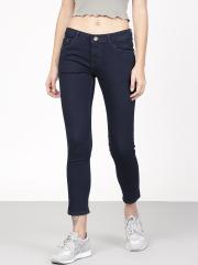 ether Women Navy Blue Skinny Fit Mid-Rise Clean Look Cropped Stretchable Jeans