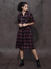 Roadster Women Black & Red Checked Shirt Dress